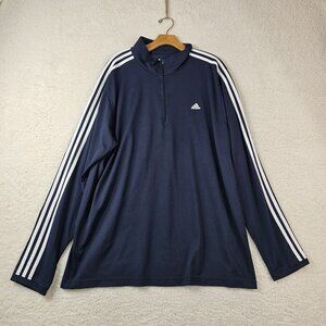 Adidas‎ Quarter Zip Pullover 2XL Black Long Sleeve White Stripes Athleisure Y2K
